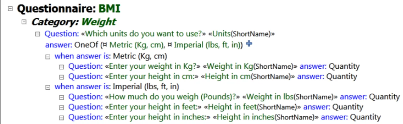 Figure 22.1: An example questionnaire, as seen and edited by the medical  pro-fessional