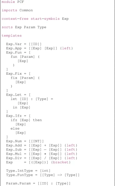 Figure 5. Name binding and scope rules for PCF in NaBL.