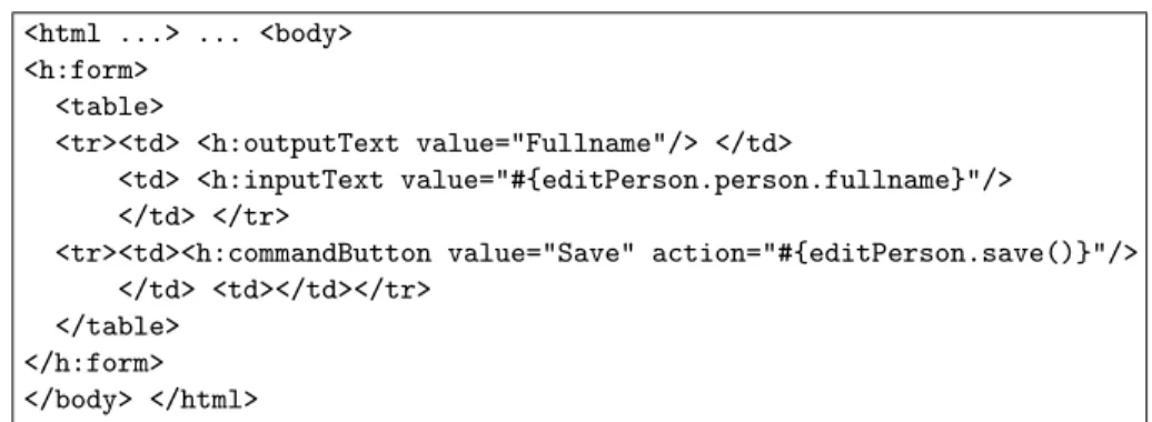 Fig. 4. editPage.xhtml with JSF components.