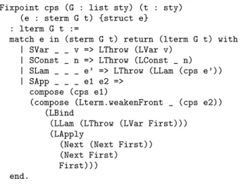 Figure 2. Coq source code of the main CPS translation