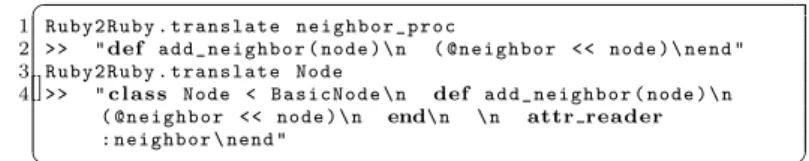 Fig. 9: Transforming a proc and the complete class deﬁnition of Node back to a string