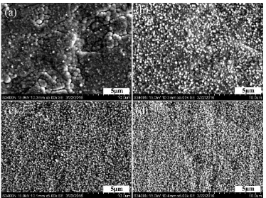 Figure 1.  SEM images of the Ni-Co alloys with different CoSO4 concentration in the bath (a) 20, (b) 40, (c) 60 and (d) 80 g/L, i =1.32 A / dm2, t =3 min
