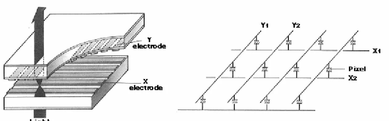 Figure 19: Structural and circuit level diagrams of a passive matrix. Above image was  extracted with permission from the Sharp corporate website