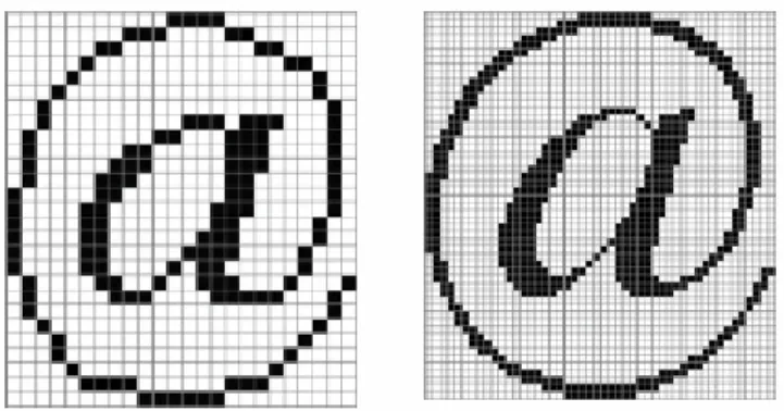 Figure 14: Effect of number of pixels: Image on left was created with 648 pixels  (24x27) while the sharper image on the right uses 2592 (48x54) pixels
