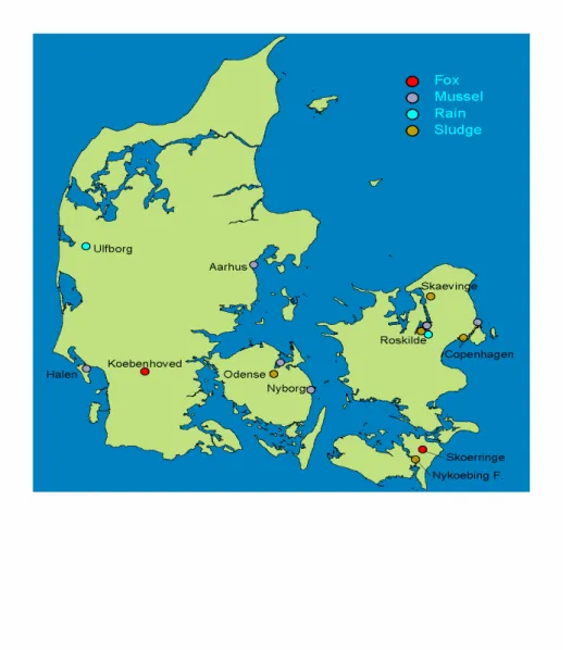 Figure 1. Danish sampling sites.