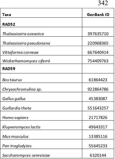 Table 1. Accession numbers of RAD52 aminoacidic sequences used in this study 