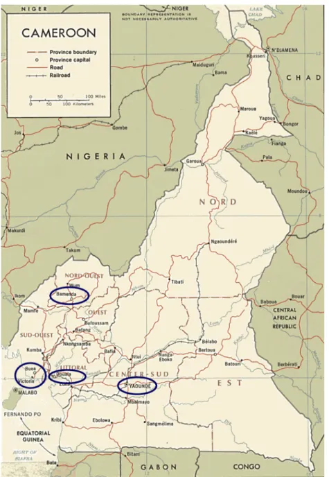 Fig. 1. Map of Cameroon indicating study sites.