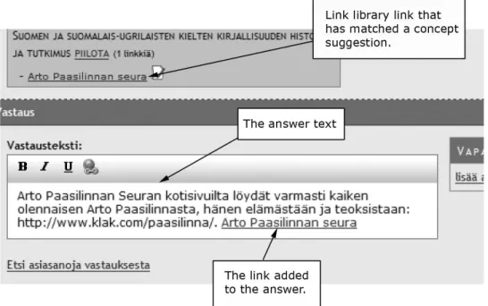 Figure 5: An example using an existing QA pair and a link from the link library in authoring an answer.