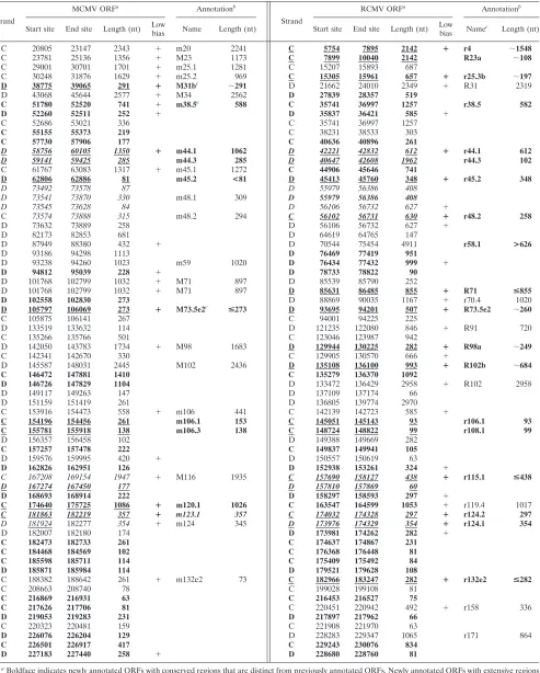 TABLE 1. Newly identiﬁed ORF pairs conserved between MCMV and RCMV
