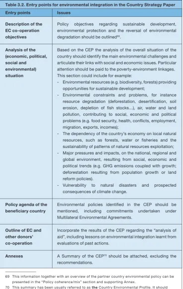 Table 3.2. Entry points for environmental integration in the Country Strategy Paper 