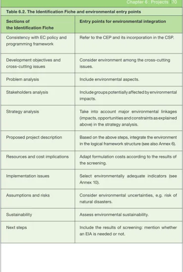 Table 6.2. The Identification Fiche and environmental entry points