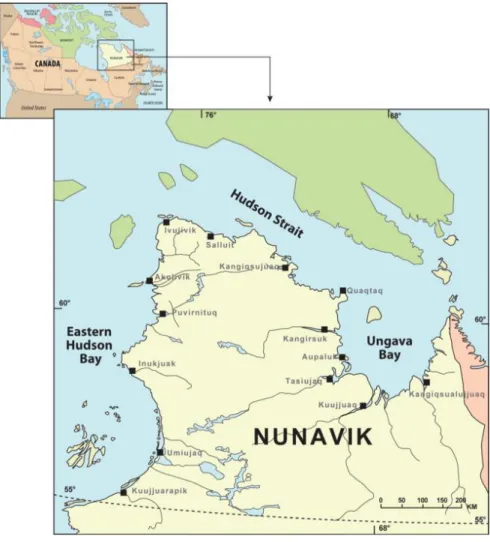 FIGURE 2.1: MAP OF NUNAVIK, CANADA (© Lemire et al, 2015) 