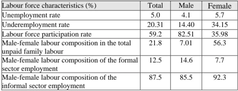 Table 2: Women’s inequality as reflected in key labour force characteristics  Labour force characteristics (%)  Total  Male   Female 