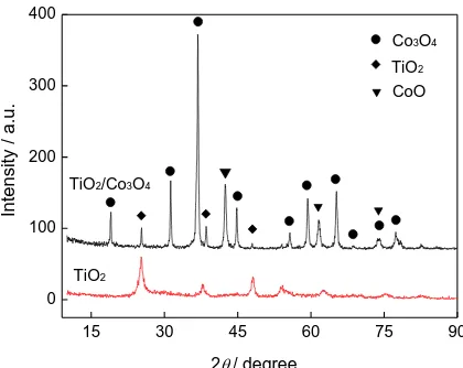 Figure 3. XRD patterns of TiO2 nanowires and TiO2/Co3O4 nanostructures. 