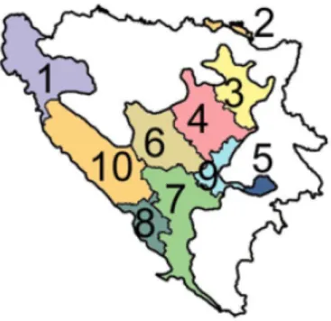 Figure 3. Map of BiH with Cantons. Source: Spirit of Bosnia 