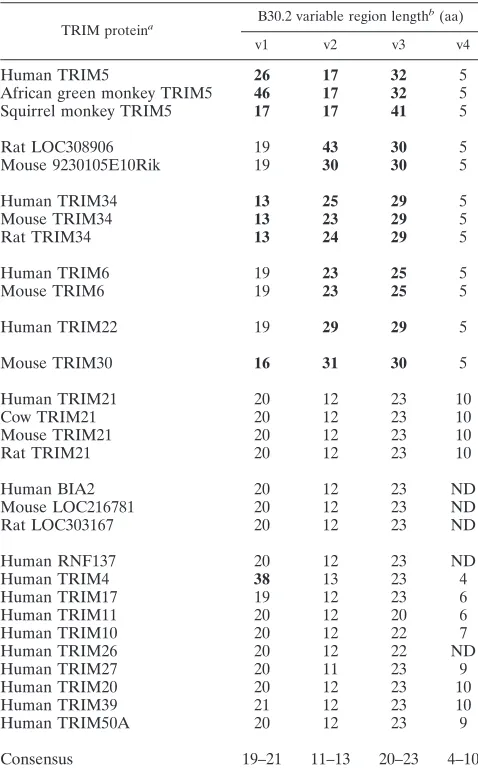 TABLE 1. Lengths of B30.2 domain variable regionsin TRIM proteins
