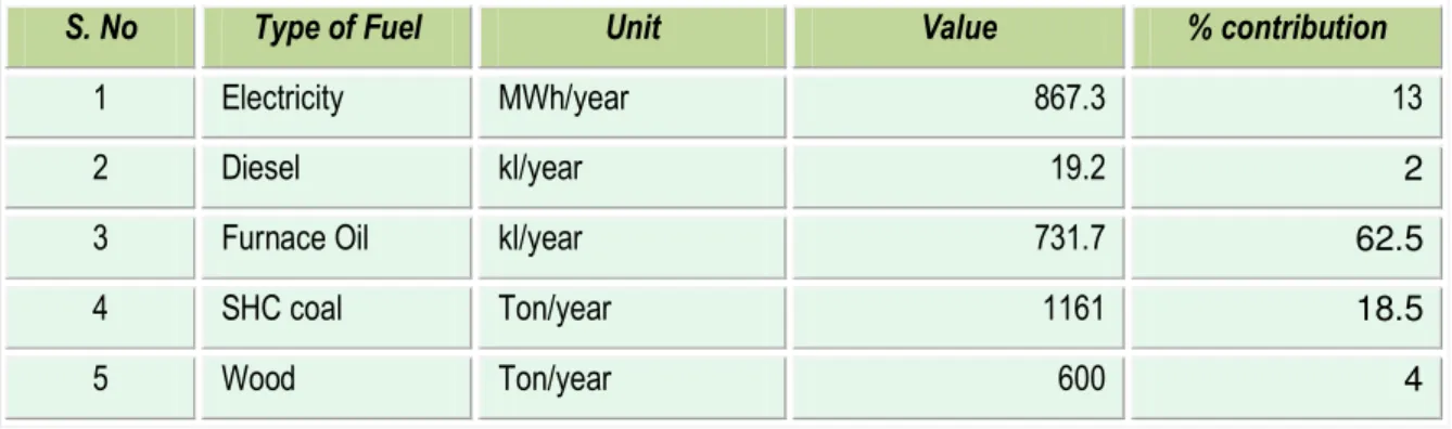 Table 1.1b Details of annual energy consumption in the galvanizing units 