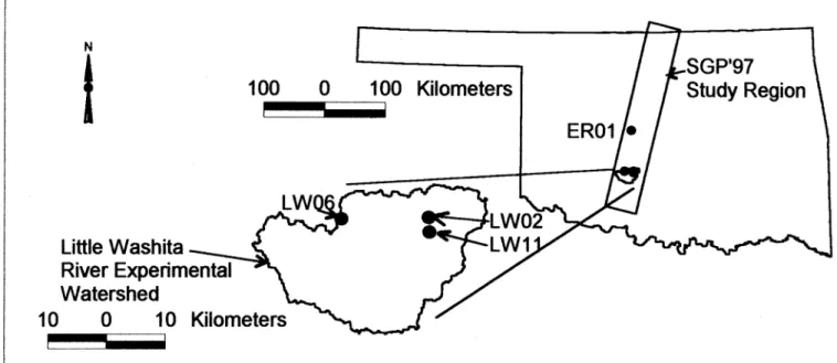 Fig.  1.  Study site  locations  within the SGP  `97  study area. 