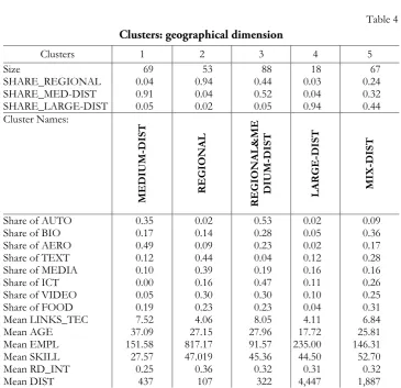 Table 4 Clusters: geographical dimension 