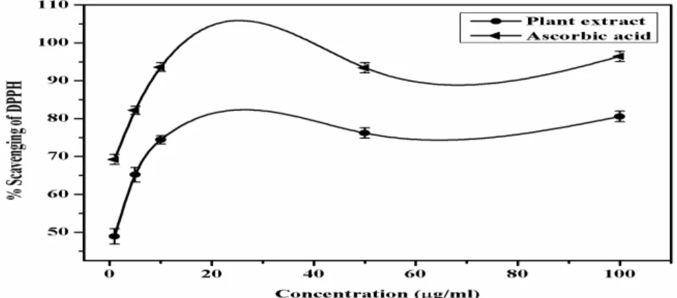 Figure  1:  DPPH  free  radical  scavenging  activity  of  different  concentrations  of  aqueous  extract  and  reference 