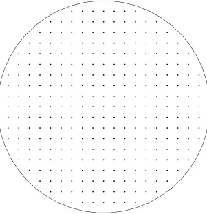 Figure 6: Non-rectangular domain, point-collocation approach, ∆ = h/4: spatial discreti-sation.