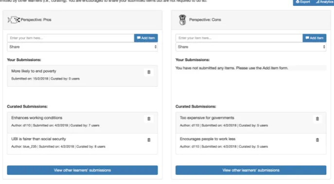 Figure 1: The learner multi-perspective activity submission interface.