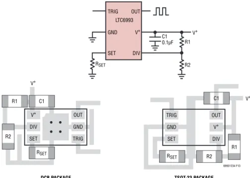 Figure 13 shows example PCB layouts for both the SOT-23  and DCB packages using 0603 sized passive components