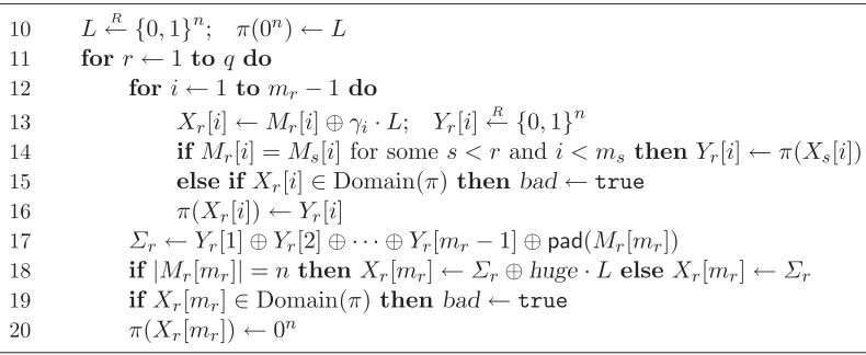 Figure 8: Game 4[C]. This game depends on constants C which specify: q, TAG1, . . . , TAGq ∈ {0, 1}n,and M1 = M1[1] · · · M1[m1], 