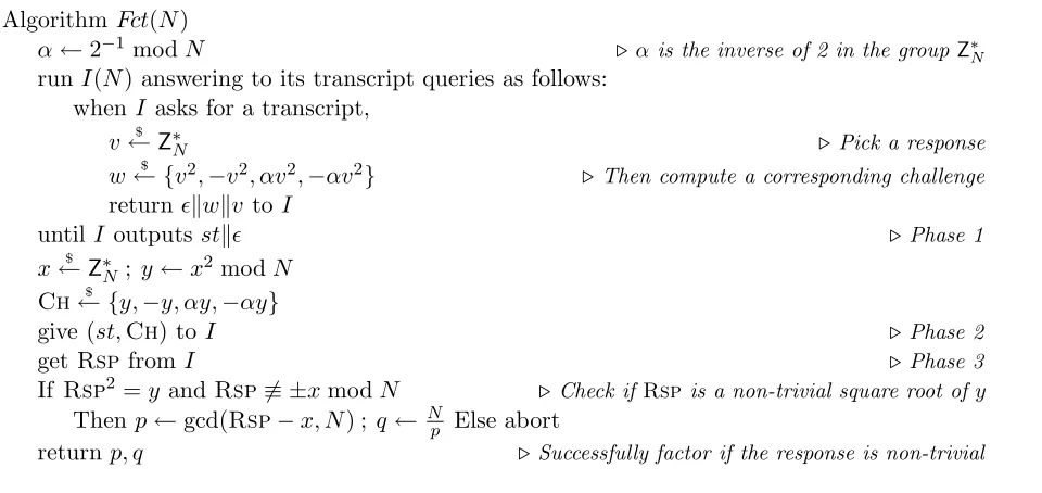 Figure 7: The factoring algorithm Fct for the proof of Claim 6.3.