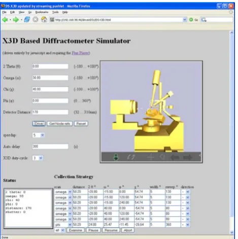 Figure 9. Portlet to operate a X3D and DS based diffraction instrument simulator, tailored for an instrument in use at the University of Sydney