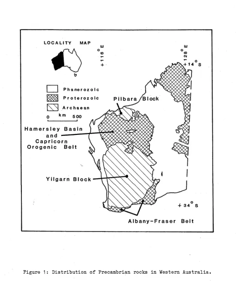 Figure 1: Distribution of Precambrian rocks in Western Australia.