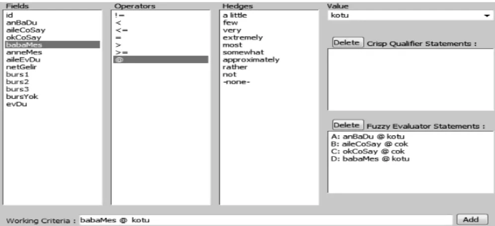 Figure 4 shows the fuzzy qualitative expressions prepared for the application sample. 