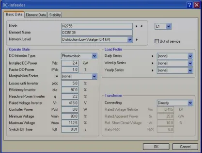 Figure 5.9 – PSS Sincal DC-Infeeder Basic Data Page 