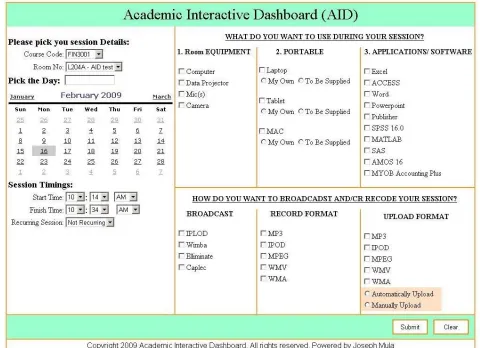 Figure 4. AID web interface for booking requirements (in progress) 
