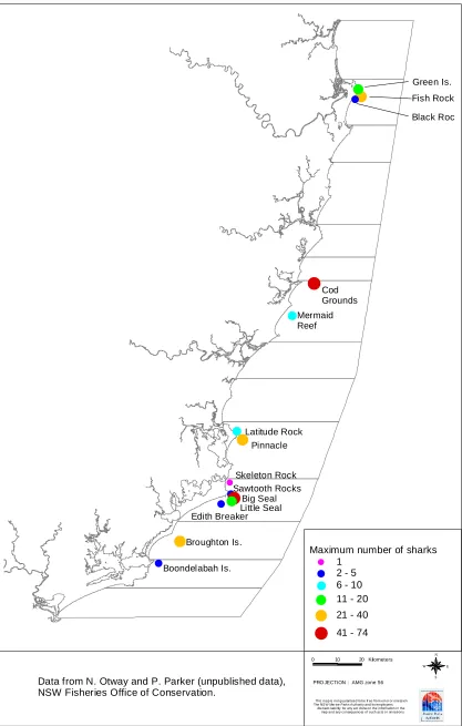 Figure 6.25. Maximum numbers of Grey Nurse Shark (Carcharias taurus) observed at dive sites 