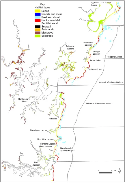 Figure 7.15. Mapped habitat types between Tuggerah Lakes and Sydney Harbour. 