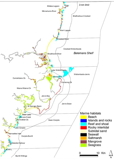 Figure 8.22. Mapped marine habitat types between Shellharbour and Burrill Lake. 