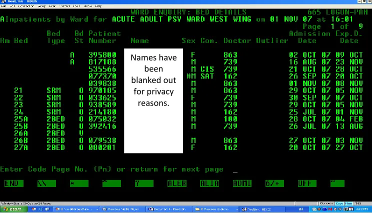 Figure 4 – HBCIS admissions screenshot 