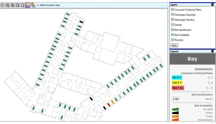 Figure 8 - Layout of floor plan displaying bed locations.  The functionality discussed in Figure 9 highlights the advantages of using a GIS 