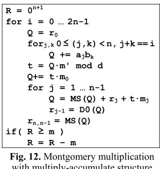 Fig. 12. Montgomery multiplication with multiply-accumulate structure