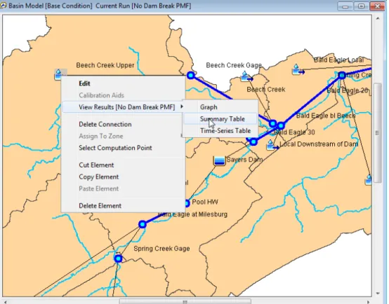 Figure 12.  Accessing results for the current simulation run using the basin map. 