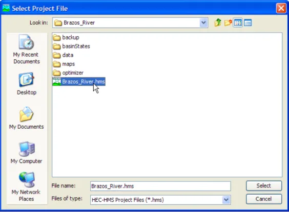 Figure 17.  Browsing to open a project that has not been opened previously.  