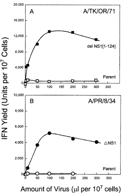 FIG. 2. IFN induction dose (multiplicity)-response (IFN yield)curves generated by AIV in aged primary CEC at 40.5°C