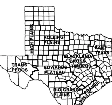 Fig. 1. Vegetation/management  regions of  Texas  for stratified systematic  sampling  of ranchers