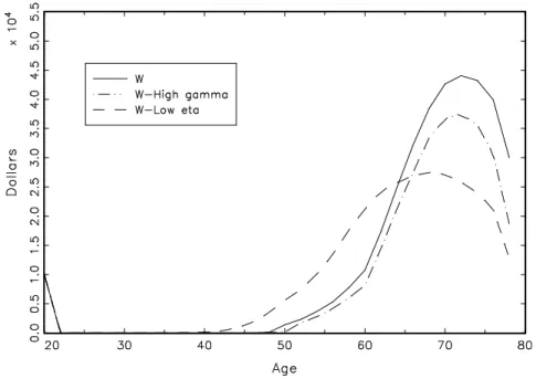 Figure 12: Simulated Wealth. Stochastic Wages