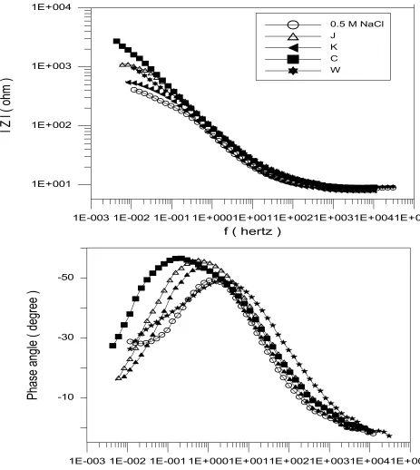 Figure 2. Bode plots for copper exposed to NaCl with and without different herbal compounds after 6 hours