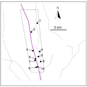 Figure 4.7 Ten locations (numbered), each with two transects where fire severity data 
