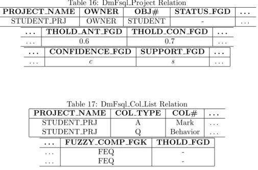 Table 16: DmFsql Project Relation