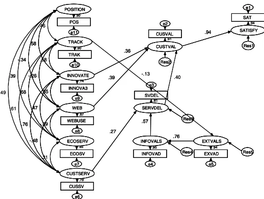 Figure 3 SVN SEM model (standardized estimates displayed) 