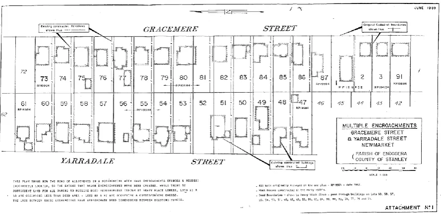 Figure 1:  Overview of multiple encroachments in a suburban section of Enoggera  